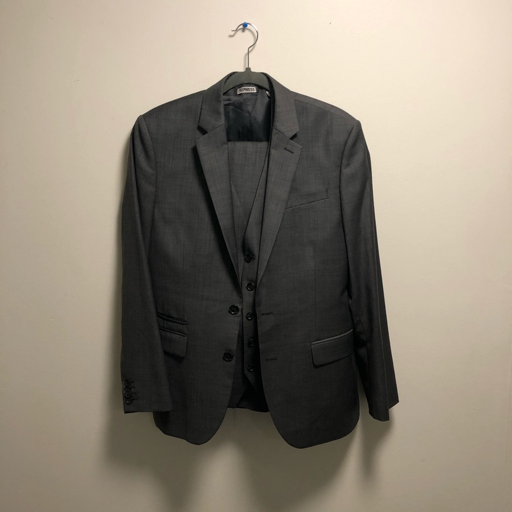 3 Piece EXPRESS Gray Suit — Jacket, Pants, Vest